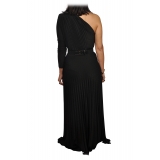 Elisabetta Franchi - One-Shoulder Long Dress with Long Sleeve - Black - Dress - Made in Italy - Luxury Exclusive Collection