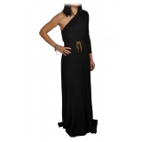 Elisabetta Franchi - One-Shoulder Long Dress with Long Sleeve - Black - Dress - Made in Italy - Luxury Exclusive Collection