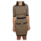 Elisabetta Franchi - Monogram Patterned Sheath Dress - Black/Beige - Dress - Made in Italy - Luxury Exclusive Collection