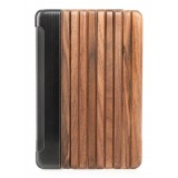 Woodcessories - Noce / Metallo Argento / Pelle / Cover Nera Rigida - iPad Mini 4 - Custodia Flip - Eco Guard Metallo e Legno