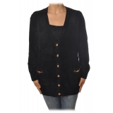 Elisabetta Franchi - Cardigan in Chenille Fabric - Black - Pullover - Made in Italy - Luxury Exclusive Collection