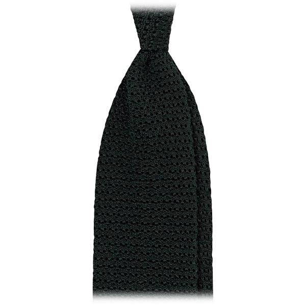 Viola Milano - Knitted Solid V-End Silk Tie - Forest - Handmade in Italy - Luxury Exclusive Collection