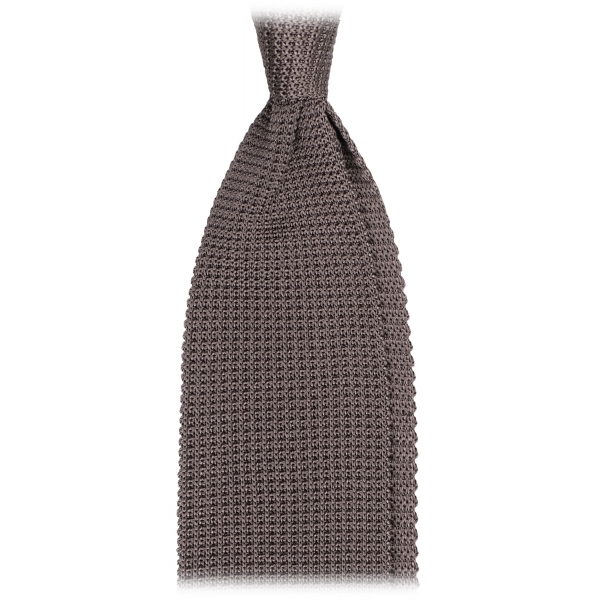 Viola Milano - Knitted Limited Label V-End Silk Tie - Grey - Handmade in Italy - Luxury Exclusive Collection