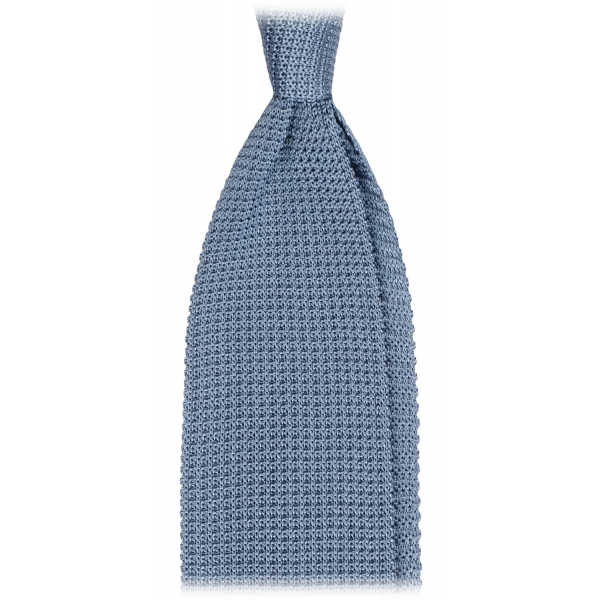 Viola Milano - Knitted Limited Label V-End Silk Tie - Ice Blue - Handmade in Italy - Luxury Exclusive Collection