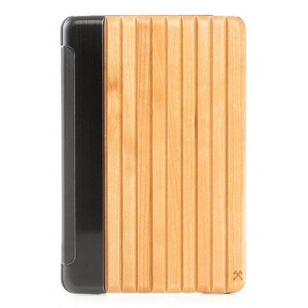 Woodcessories - Cherry / Silver Metal / Leather / Black Hardcover - iPad Mini 4 - Flip Case - Eco Guard Metal & Wood