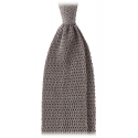 Viola Milano - Knitted Solid V-End Silk Tie - Light Grey - Handmade in Italy - Luxury Exclusive Collection