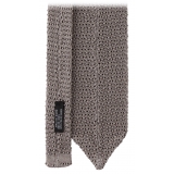 Viola Milano - Knitted Solid V-End Silk Tie - Light Grey - Handmade in Italy - Luxury Exclusive Collection