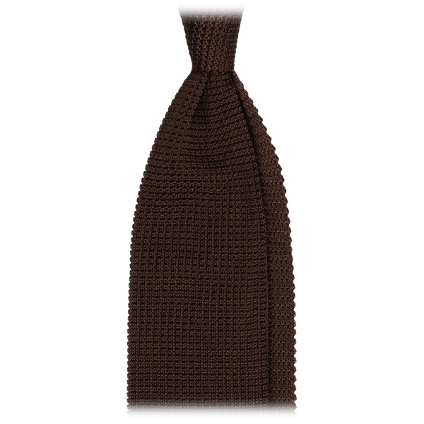 Viola Milano - Knitted Limited Label V-End Silk Tie - Brown - Handmade in Italy - Luxury Exclusive Collection