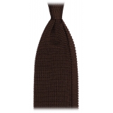 Viola Milano - Knitted Limited Label V-End Silk Tie - Brown - Handmade in Italy - Luxury Exclusive Collection