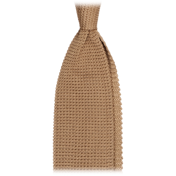 Viola Milano - Knitted Limited Label V-End Silk Tie - Mustard - Handmade in Italy - Luxury Exclusive Collection