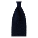 Viola Milano - Knitted Solid V-End Silk Tie - Navy - Handmade in Italy - Luxury Exclusive Collection