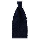 Viola Milano - Knitted Solid V-End Silk Tie - Navy - Handmade in Italy - Luxury Exclusive Collection