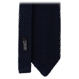 Viola Milano - Knitted Solid V-End Silk Tie - Navy - Handmade in Italy - Luxury Exclusive Collection