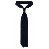 Viola Milano - Knitted Solid V-End Silk Tie - Navy - Handmade in Italy - Luxury Exclusive Collection