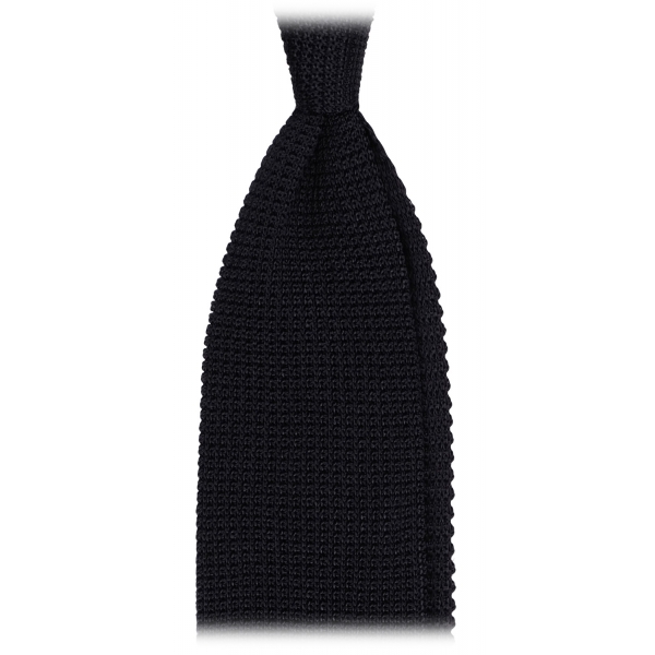 Viola Milano - Knitted Limited Label V-End Silk Tie - Navy - Handmade in Italy - Luxury Exclusive Collection