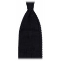 Viola Milano - Knitted Limited Label V-End Silk Tie - Navy - Handmade in Italy - Luxury Exclusive Collection