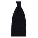 Viola Milano - Knitted Limited Label V-End Silk Tie - Navy - Handmade in Italy - Luxury Exclusive Collection