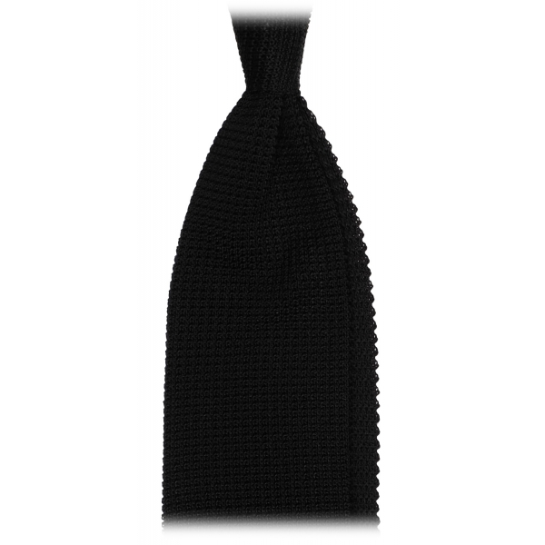 Viola Milano - Knitted Limited Label V-End Silk Tie - Black - Handmade in Italy - Luxury Exclusive Collection