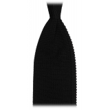 Viola Milano - Knitted Limited Label V-End Silk Tie - Black - Handmade in Italy - Luxury Exclusive Collection