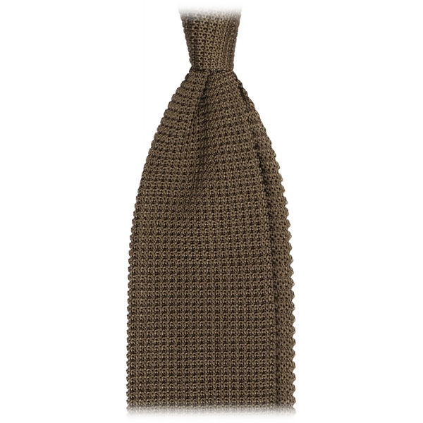 Viola Milano - Knitted Limited Label V-End Silk Tie - Olive - Handmade in Italy - Luxury Exclusive Collection