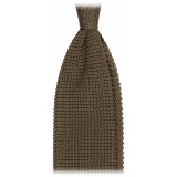 Viola Milano - Knitted Limited Label V-End Silk Tie - Olive - Handmade in Italy - Luxury Exclusive Collection