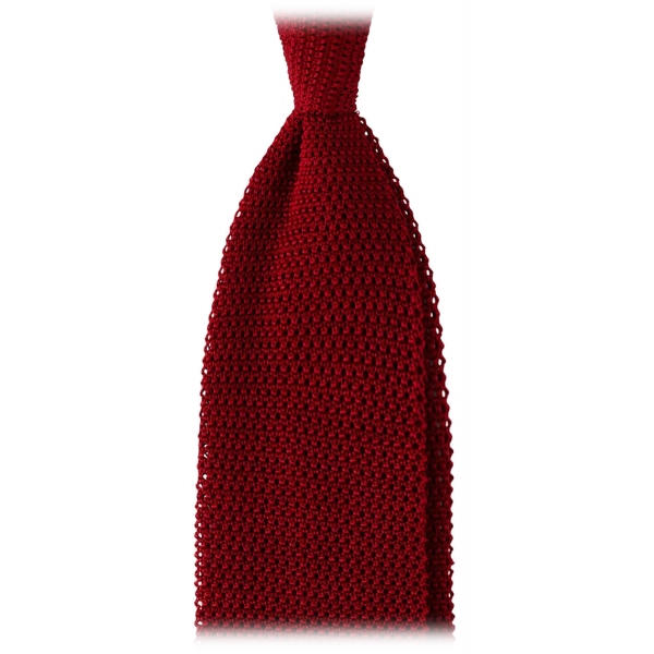 Viola Milano - Knitted Solid V-End Silk Tie - Red - Handmade in Italy - Luxury Exclusive Collection