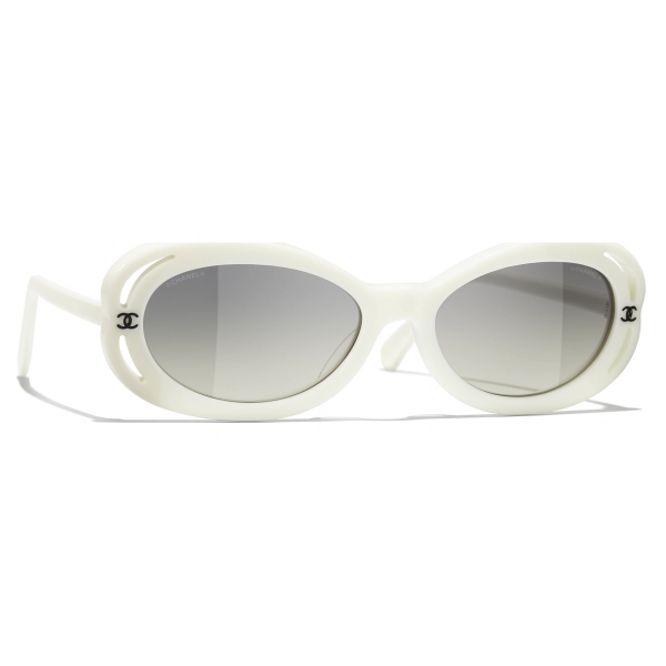 Chanel - Occhiali da Sole Ovali - Bianco Grigio Sfumate - Chanel Eyewear