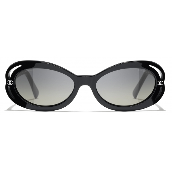 Chanel - Occhiali da Sole Ovali - Nero Grigio Sfumate - Chanel Eyewear