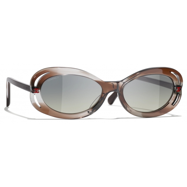 Chanel - Oval Sunglasses - Gray Tortoise Gray Gradient - Chanel Eyewear
