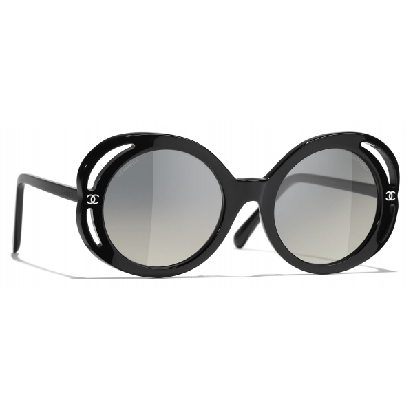 Chanel - Occhiali da Sole Rotondi - Nero Grigio Sfumate - Chanel Eyewear