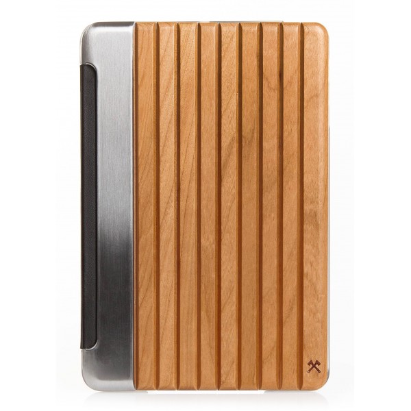 Woodcessories - Cherry / Silver Metal / Leather / Transclucent Hardcover - iPad Pro 9'7 - Flip Case - Eco Guard Metal & Wood
