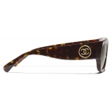 Chanel - Occhiali da Sole Rettangolari - Tartaruga Scuro Marrone Polarizzate - Chanel Eyewear