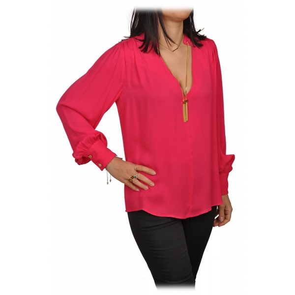Elisabetta Franchi - Blouse with Gold Chain Detail - Fuchsia - Shirt - Made in Italy - Luxury Exclusive Collection