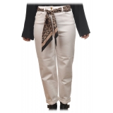 Elisabetta Franchi - Jeans with Removable Logo Ribbon Belt - White - Trousers - Made in Italy - Luxury Exclusive Collection