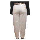 Elisabetta Franchi - Jeans with Removable Logo Ribbon Belt - White - Trousers - Made in Italy - Luxury Exclusive Collection