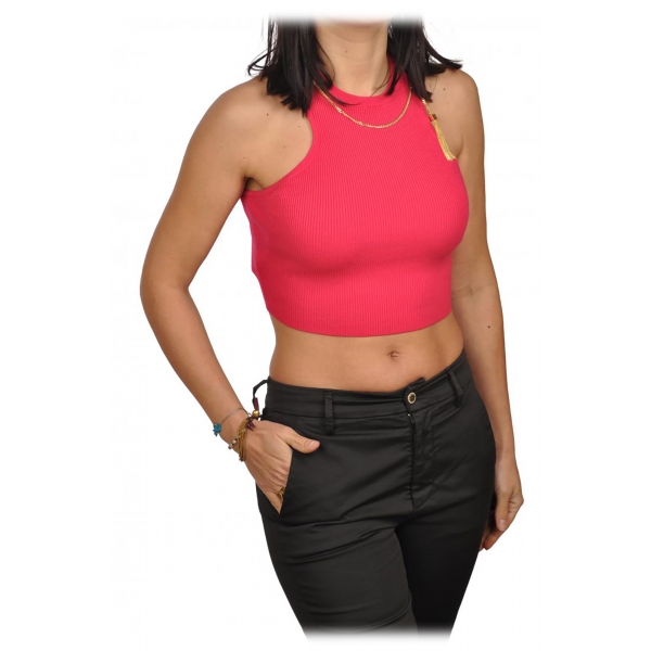 Elisabetta Franchi - Top with Gold Chain Detail - Fucsia - Top - Made in Italy - Luxury Exclusive Collection