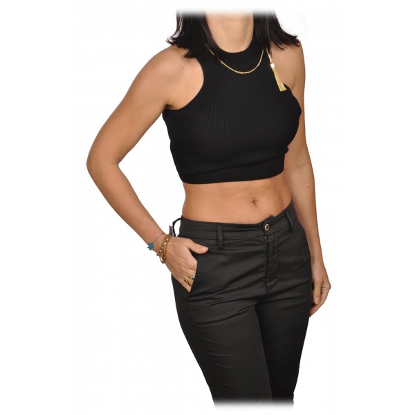 Elisabetta Franchi - Top with Gold Chain Detail - Black - Top - Made in Italy - Luxury Exclusive Collection