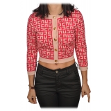 Elisabetta Franchi - Cardigan in Fantasia Logata - Rosso/Rosa - Maglione - Made in Italy - Luxury Exclusive Collection