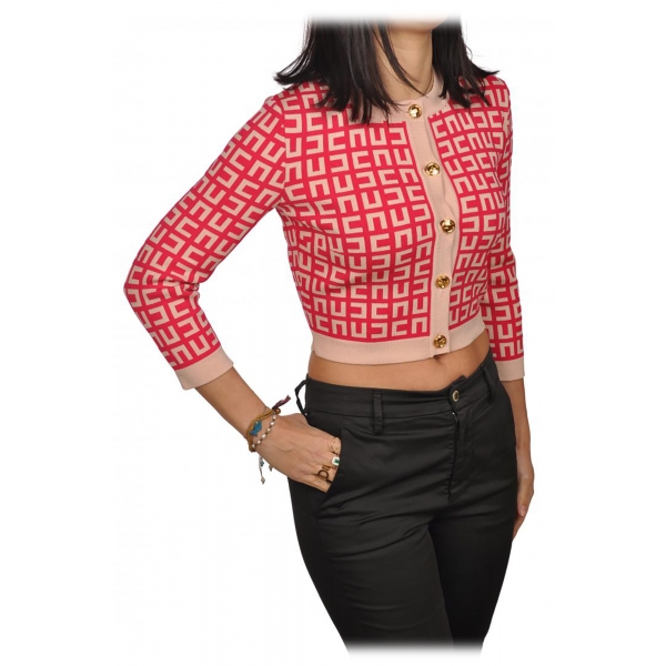 Elisabetta Franchi - Cardigan in Logo Pattern - Red/Pink - Pullover - Made in Italy - Luxury Exclusive Collection