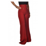 Elisabetta Franchi - Pantalone con Dettaglio Borchie - Bordeaux - Pantaloni - Made in Italy - Luxury Exclusive Collection