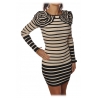 Elisabetta Franchi - Striped Dress with Flower Detail - Black/Cream - Dress - Made in Italy - Luxury Exclusive Collection