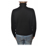 Elisabetta Franchi - High Neck Sweater with Gold Detail - Black - Pullover - Made in Italy - Luxury Exclusive Collection