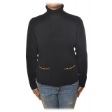 Elisabetta Franchi - High Neck Sweater with Gold Detail - Black - Pullover - Made in Italy - Luxury Exclusive Collection