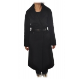 Elisabetta Franchi - Oversized Coat with Logo Belt - Black - Jacket - Made in Italy - Luxury Exclusive Collection