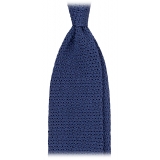 Viola Milano - Knitted Solid V-End Silk Tie - Sea - Handmade in Italy - Luxury Exclusive Collection