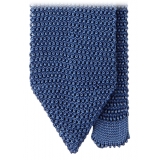 Viola Milano - Knitted Solid V-End Silk Tie - Sea - Handmade in Italy - Luxury Exclusive Collection