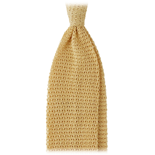 Viola Milano - Knitted Solid V-End Silk Tie - Sunshine - Handmade in Italy - Luxury Exclusive Collection