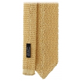 Viola Milano - Knitted Solid V-End Silk Tie - Sunshine - Handmade in Italy - Luxury Exclusive Collection