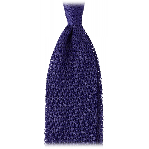 Viola Milano - Knitted Solid V-End Silk Tie - Purple - Handmade in Italy - Luxury Exclusive Collection