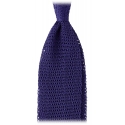 Viola Milano - Knitted Solid V-End Silk Tie - Purple - Handmade in Italy - Luxury Exclusive Collection